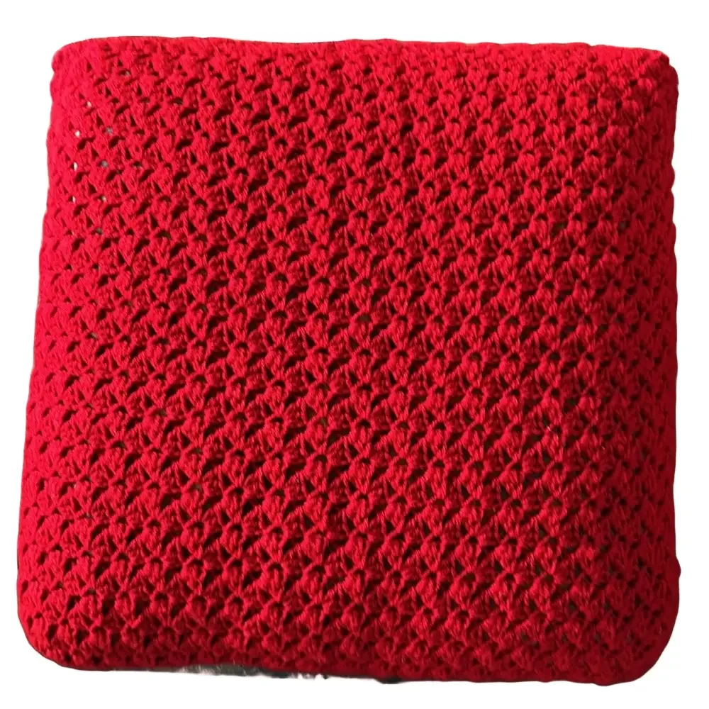 Hand Crafted Patriotic Red Knit Throw Pillow Cover 18 x 18 Hand Crochet Heirloom